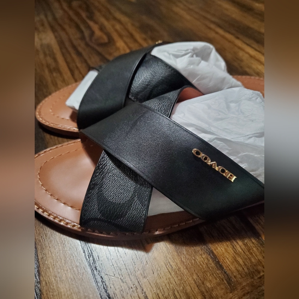 Brand NEW- Coach Black Hilda Leather Sandal